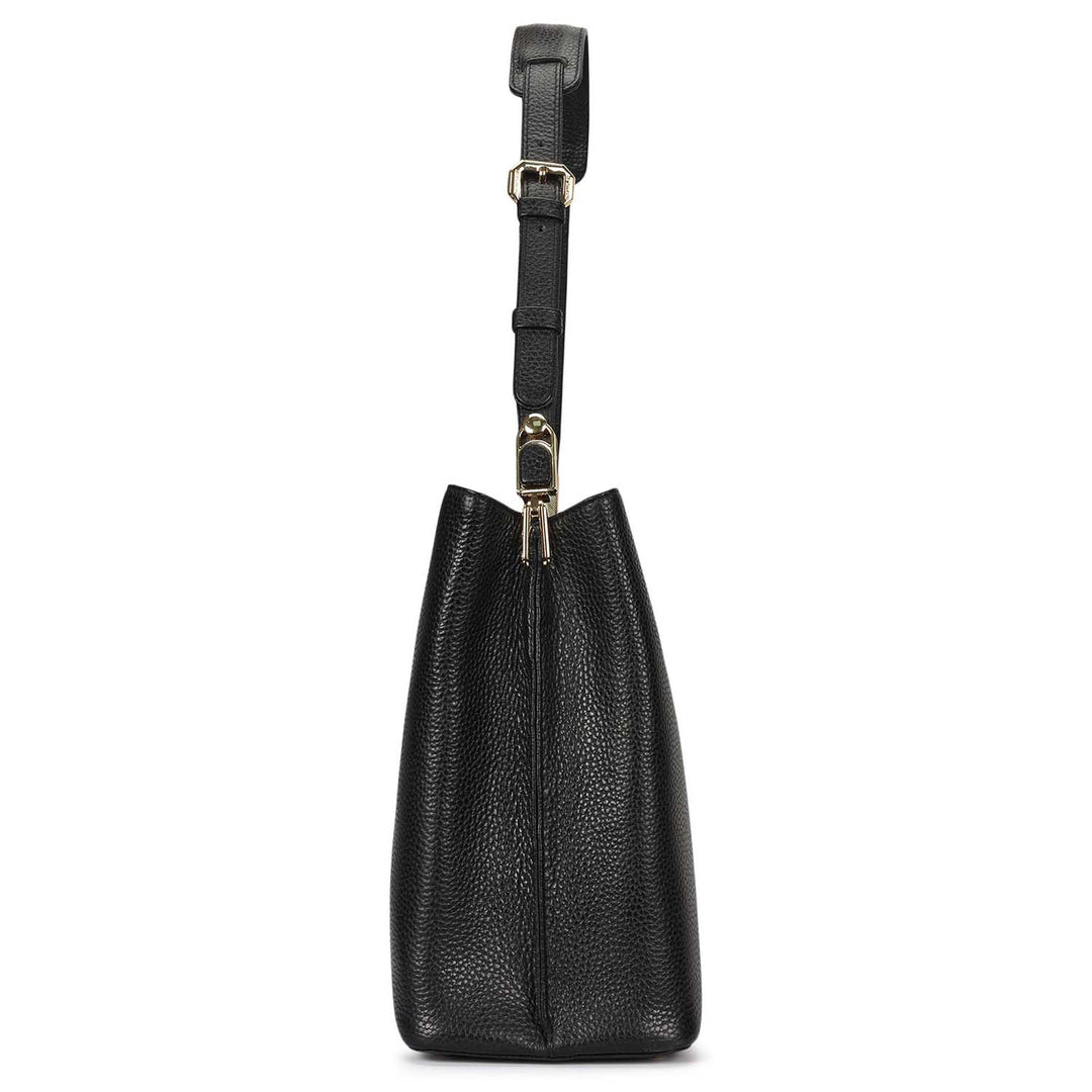 Medium Wax Leather Shoulder Bag - Black