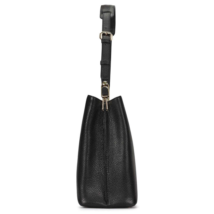 Medium Wax Leather Shoulder Bag - Black