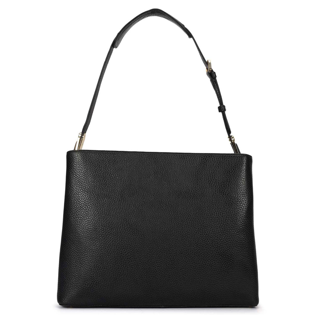 Medium Wax Leather Shoulder Bag - Black