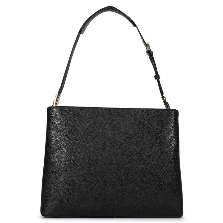 Medium Wax Leather Shoulder Bag - Black
