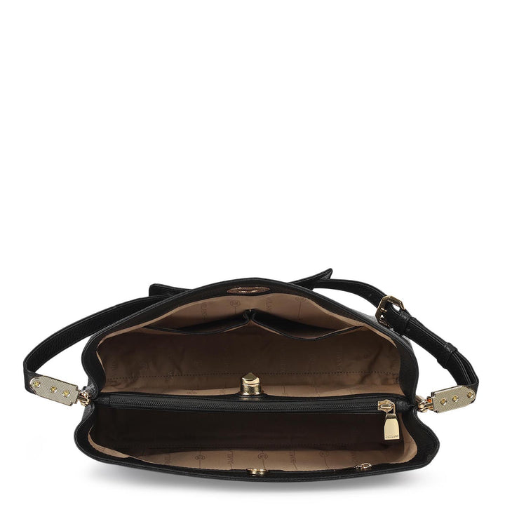 Medium Wax Leather Shoulder Bag - Black