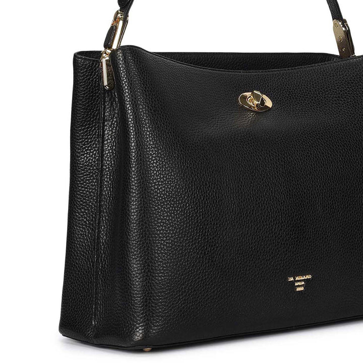 Medium Wax Leather Shoulder Bag - Black