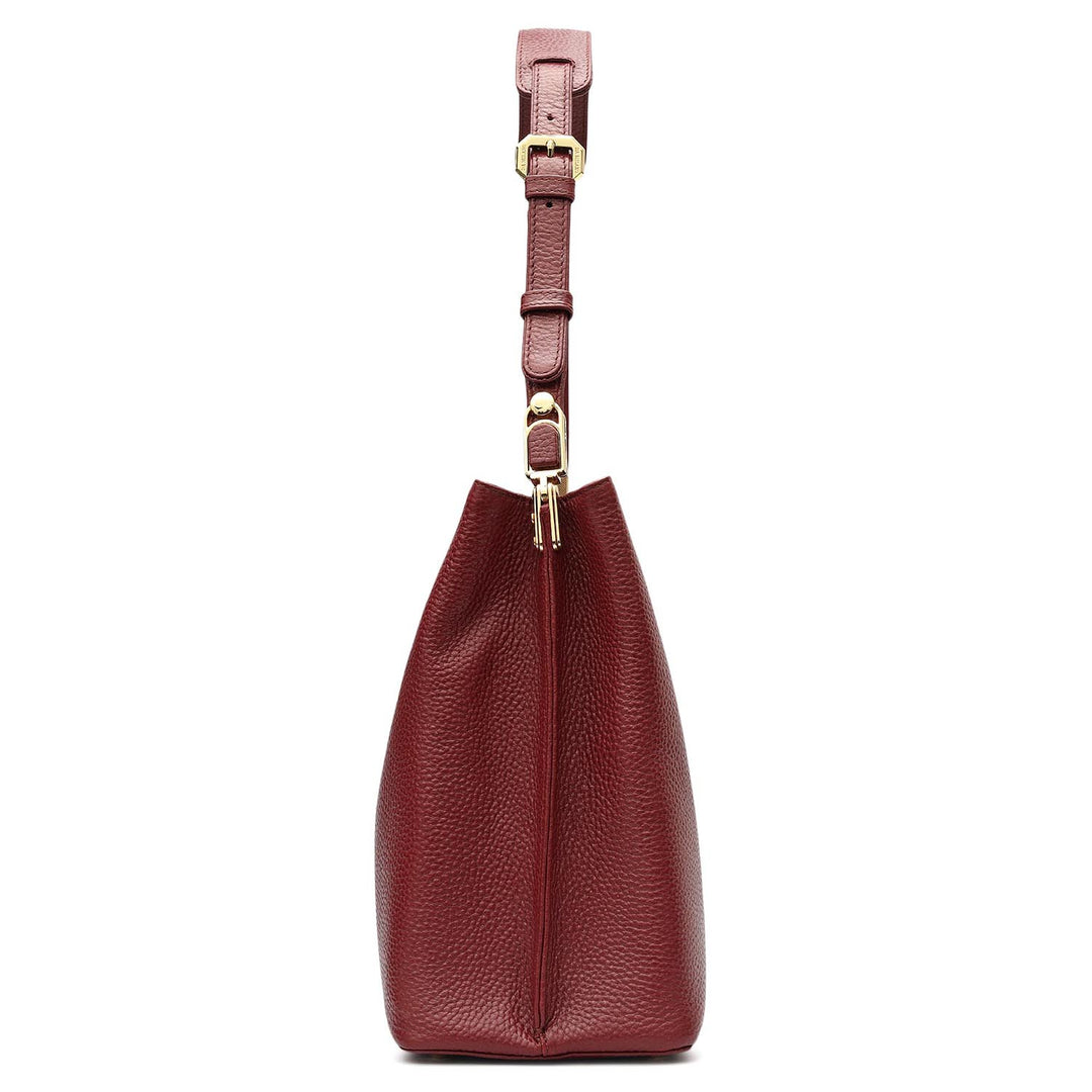 Medium Wax Leather Shoulder Bag - Cherry