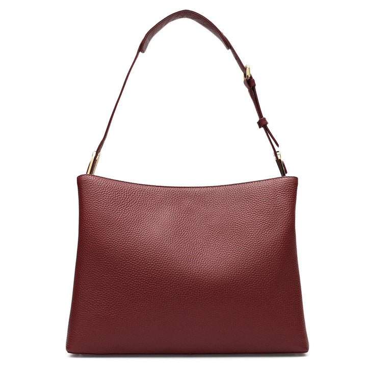 Medium Wax Leather Shoulder Bag - Cherry
