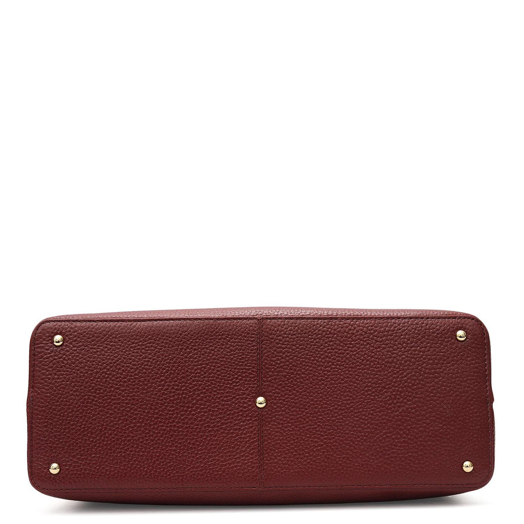 Medium Wax Leather Shoulder Bag - Cherry