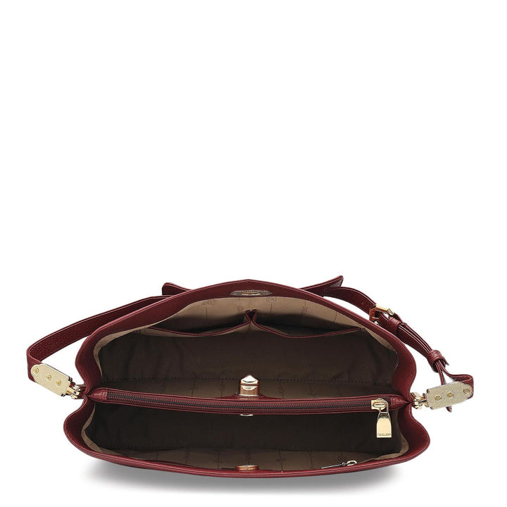 Medium Wax Leather Shoulder Bag - Cherry