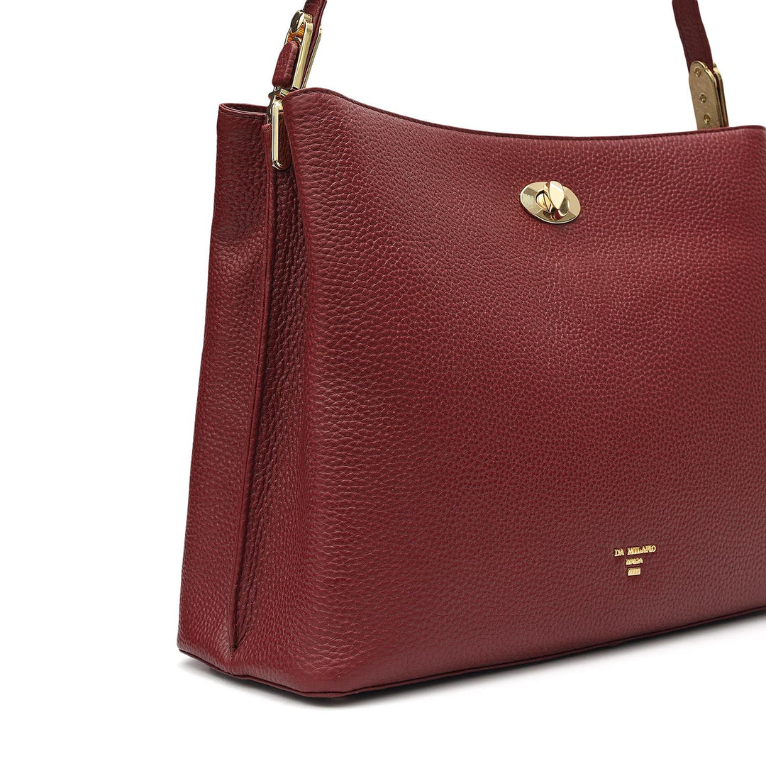 Medium Wax Leather Shoulder Bag - Cherry