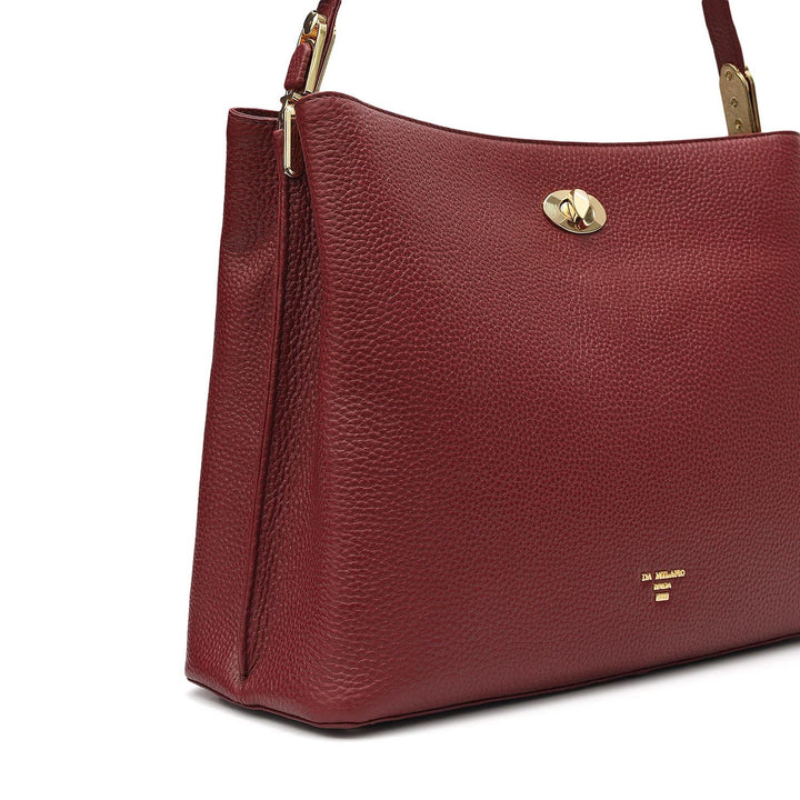 Medium Wax Leather Shoulder Bag - Cherry