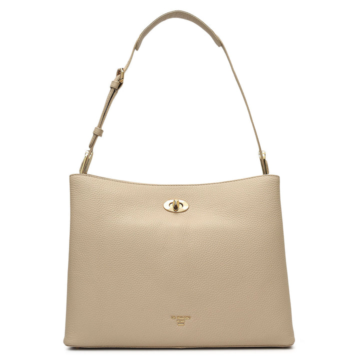 Medium Wax Leather Shoulder Bag - Dove