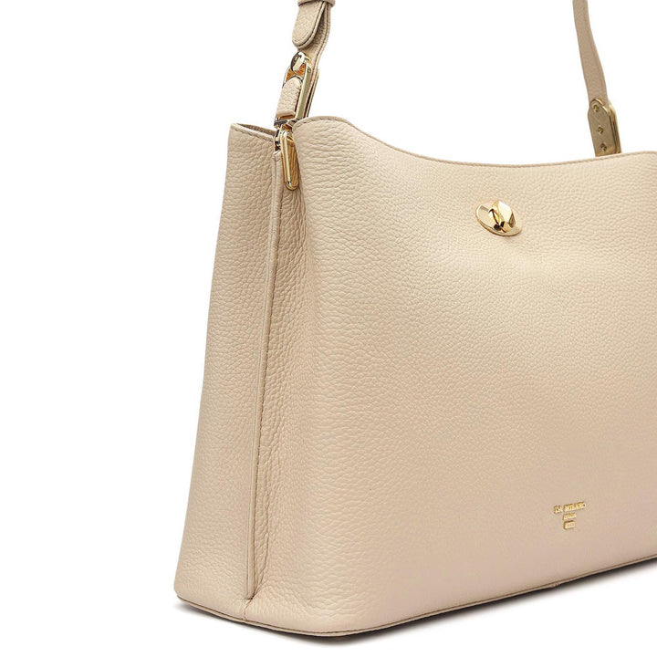 Medium Wax Leather Shoulder Bag - Dove