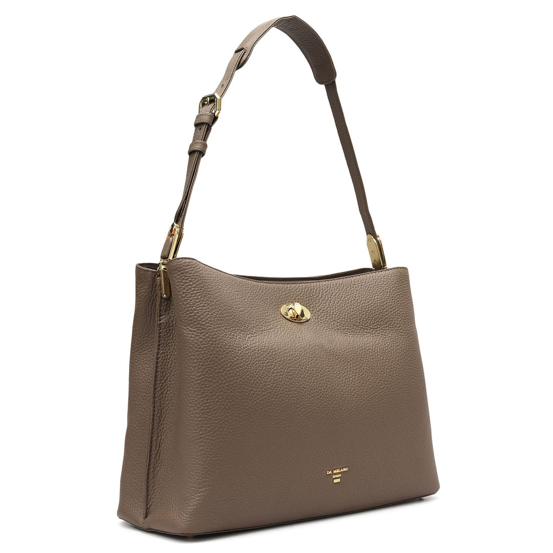 Medium Wax Leather Shoulder Bag - Smoke Grey