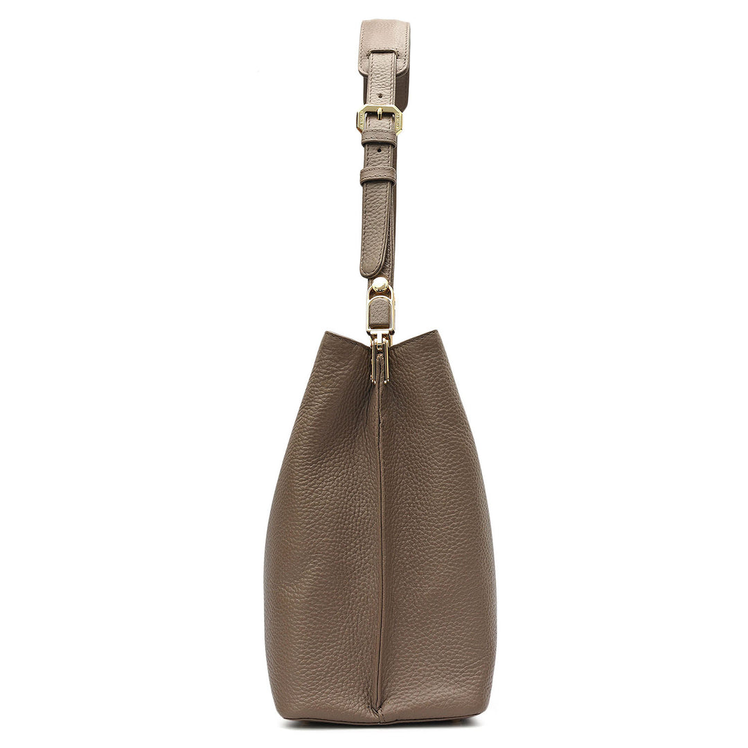 Medium Wax Leather Shoulder Bag - Smoke Grey