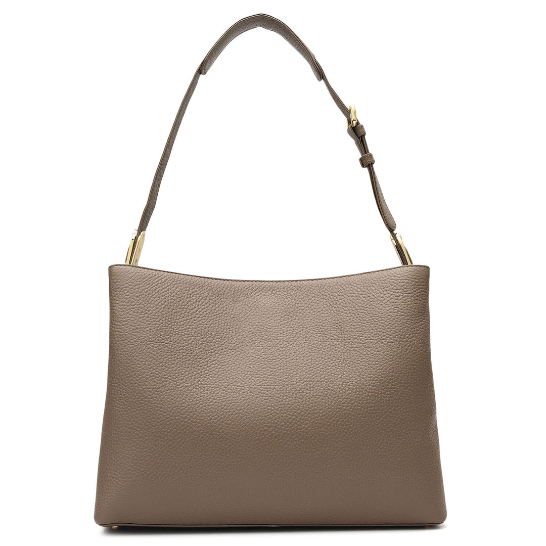 Medium Wax Leather Shoulder Bag - Smoke Grey