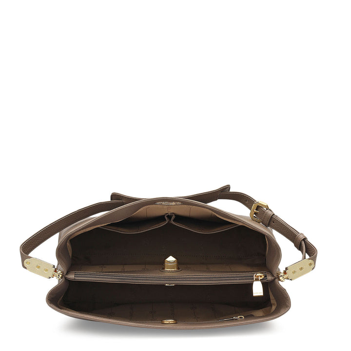 Medium Wax Leather Shoulder Bag - Smoke Grey