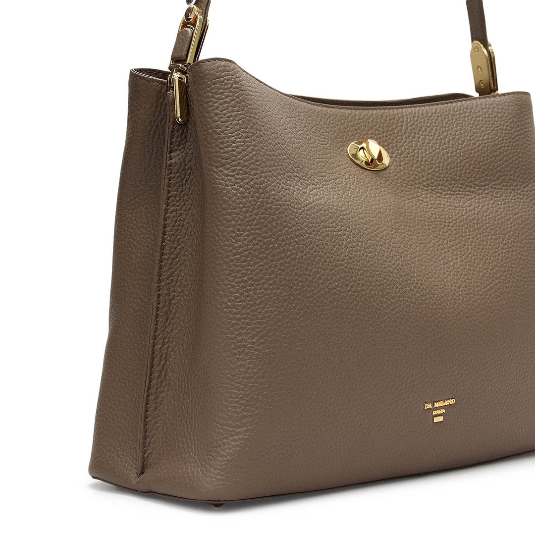 Medium Wax Leather Shoulder Bag - Smoke Grey