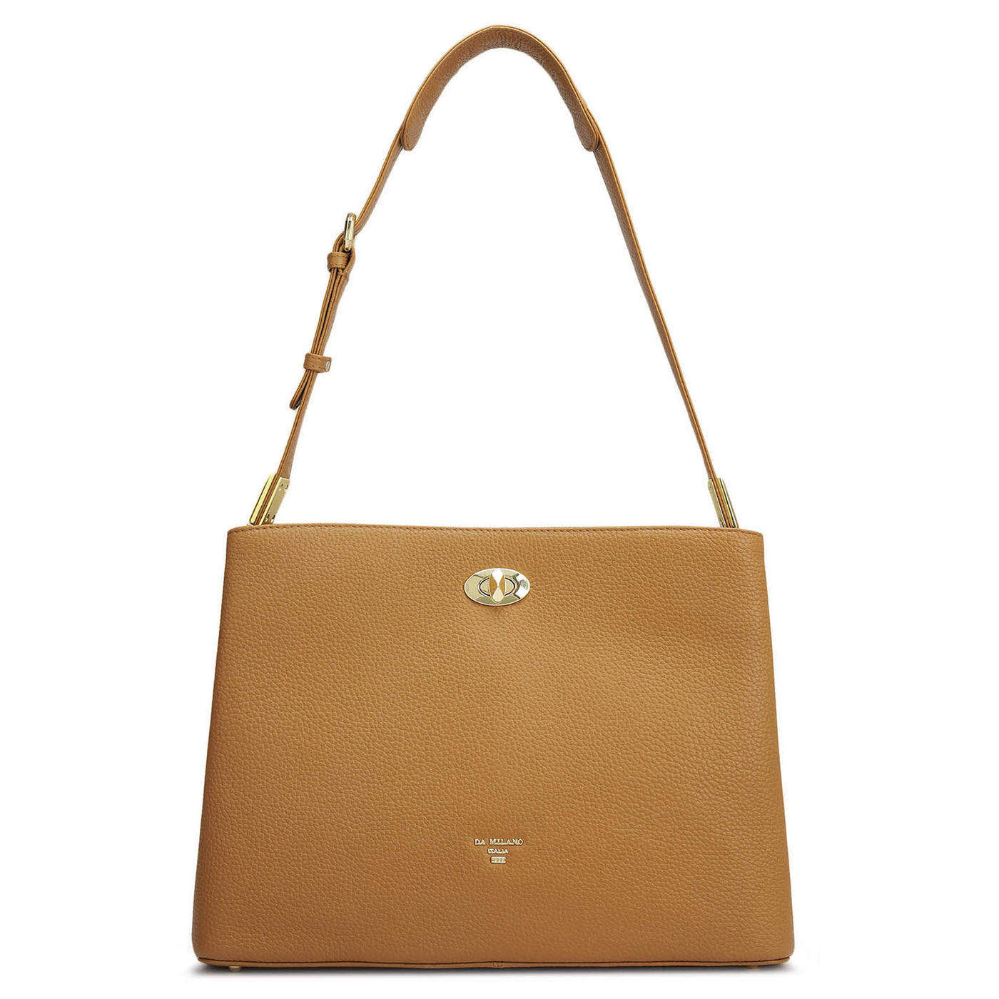 Medium Wax Leather Shoulder Bag - Caramel
