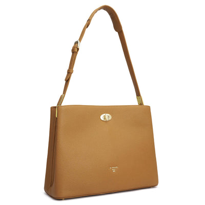 Medium Wax Leather Shoulder Bag - Caramel
