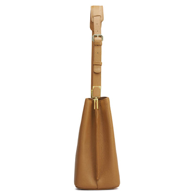 Medium Wax Leather Shoulder Bag - Caramel