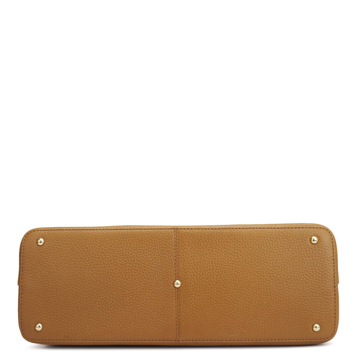 Medium Wax Leather Shoulder Bag - Caramel