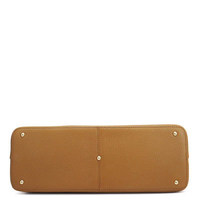 Medium Wax Leather Shoulder Bag - Caramel