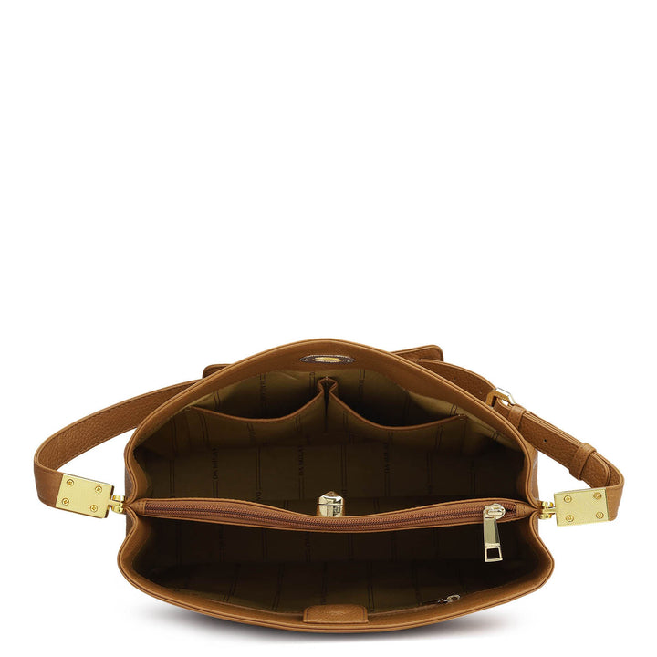 Medium Wax Leather Shoulder Bag - Caramel