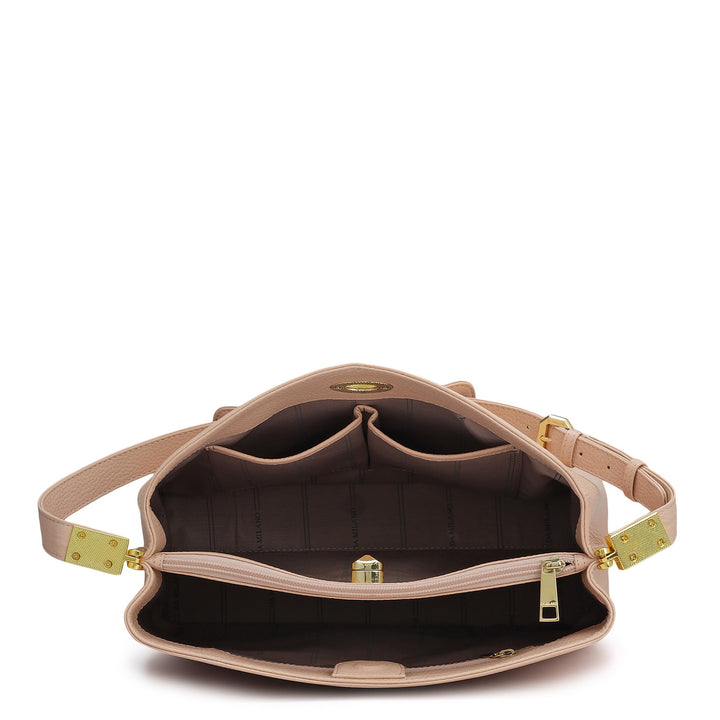 Medium Wax Leather Shoulder Bag - Feather