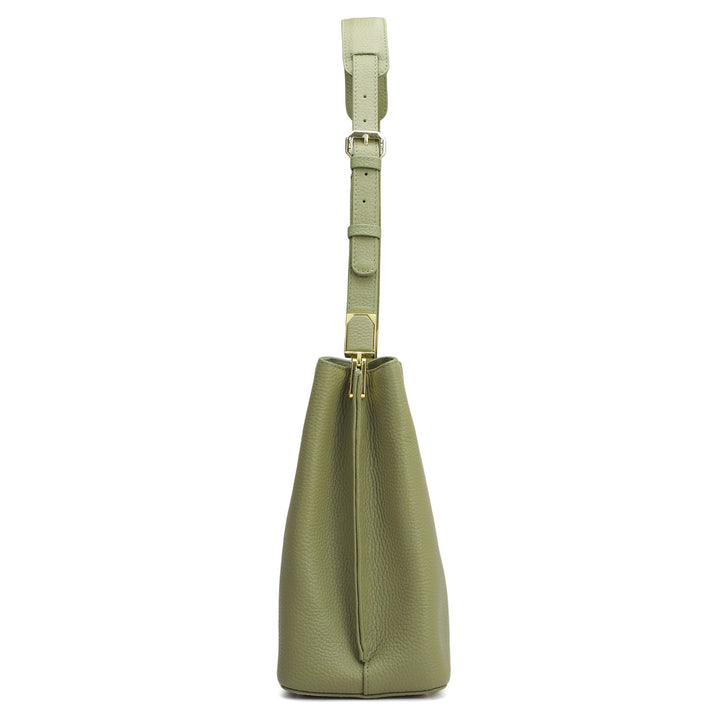 Medium Wax Leather Shoulder Bag - Fern