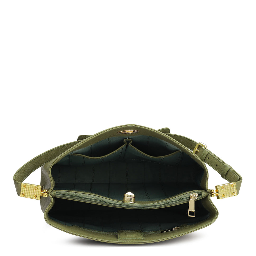 Medium Wax Leather Shoulder Bag - Fern