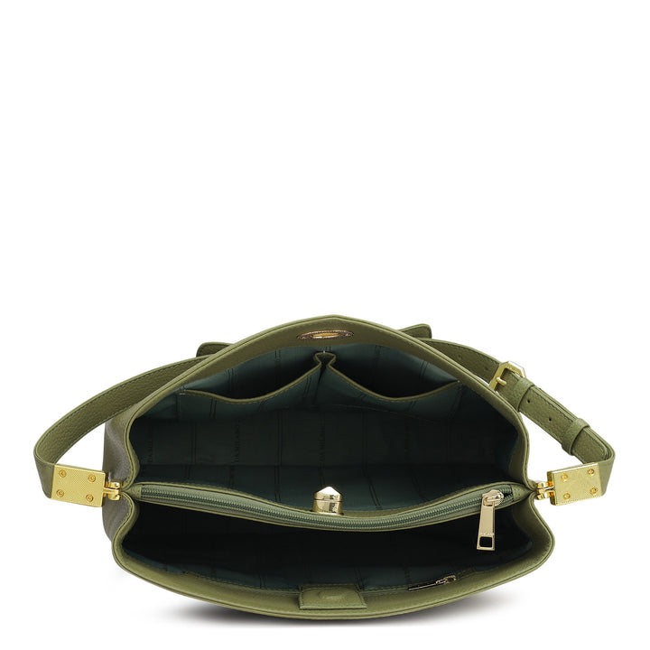 Medium Wax Leather Shoulder Bag - Fern