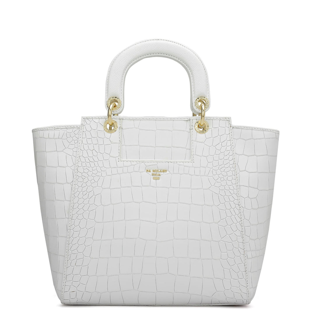 Medium Croco Leather Satchel - Snow
