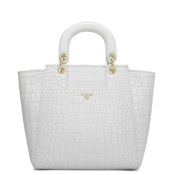 Medium Croco Leather Satchel - Snow