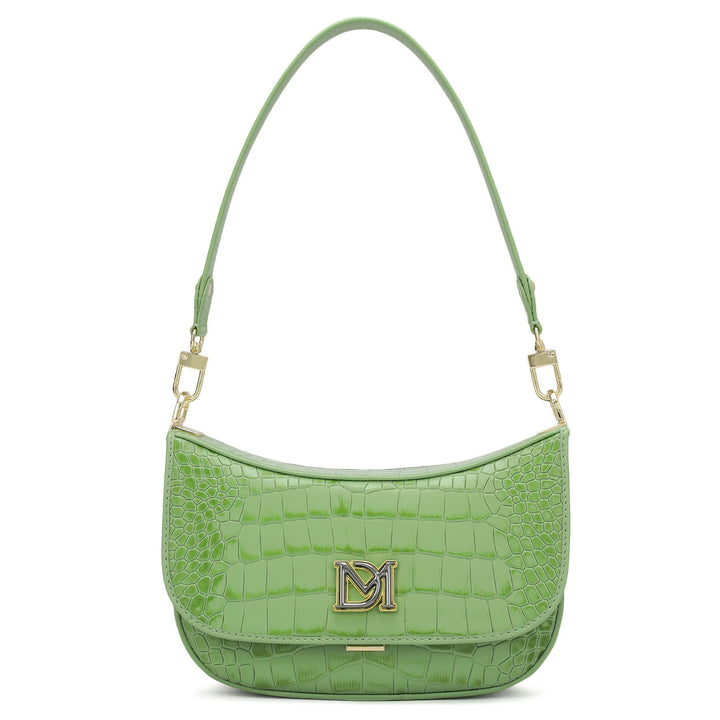 Small Croco Leather Baguette - Kiwi