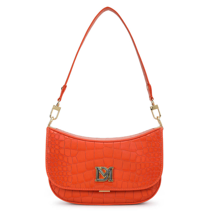 Small Croco Leather Baguette - Pumpkin