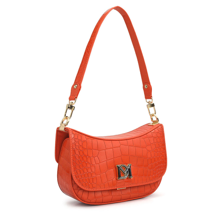 Small Croco Leather Baguette - Pumpkin