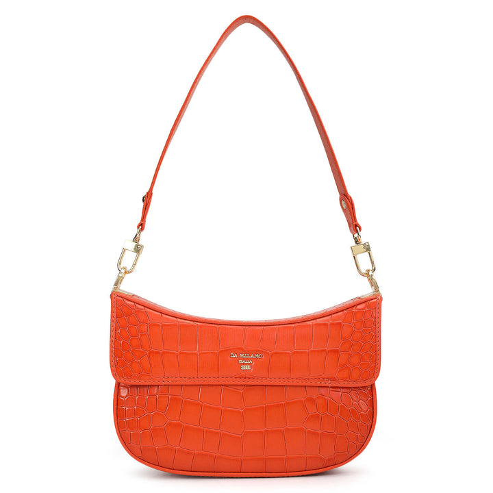 Small Croco Leather Baguette - Pumpkin