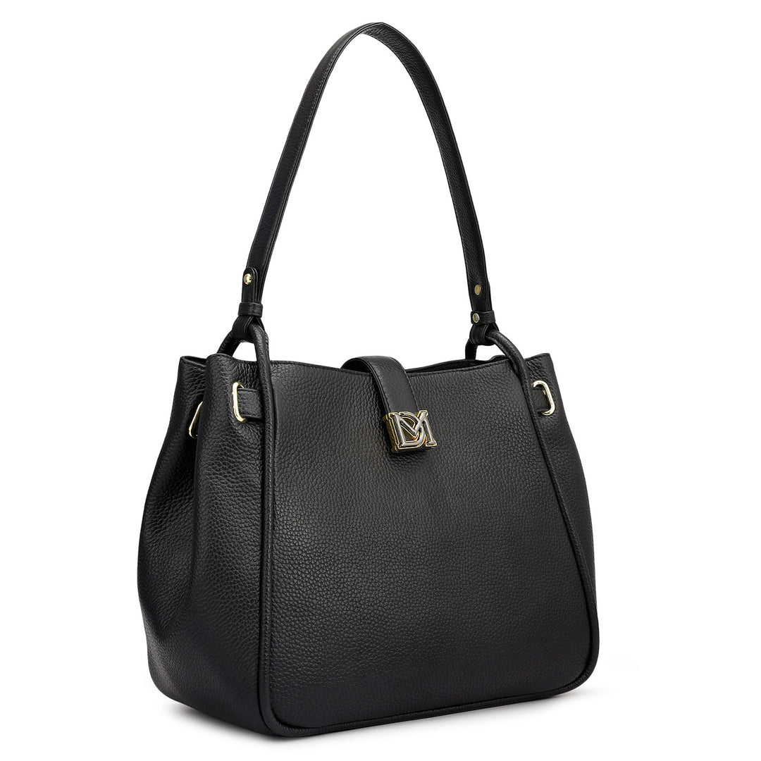 Medium Wax Leather Hobo - Black