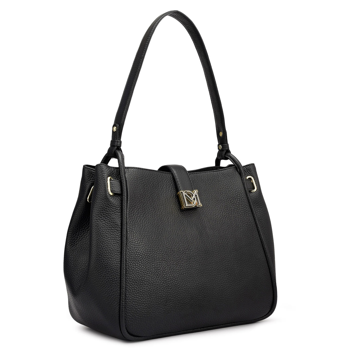 Medium Wax Leather Hobo - Black