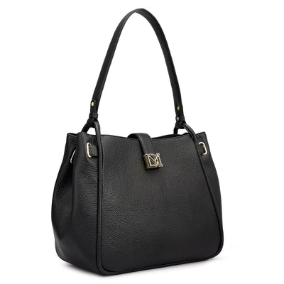 Medium Wax Leather Hobo - Black
