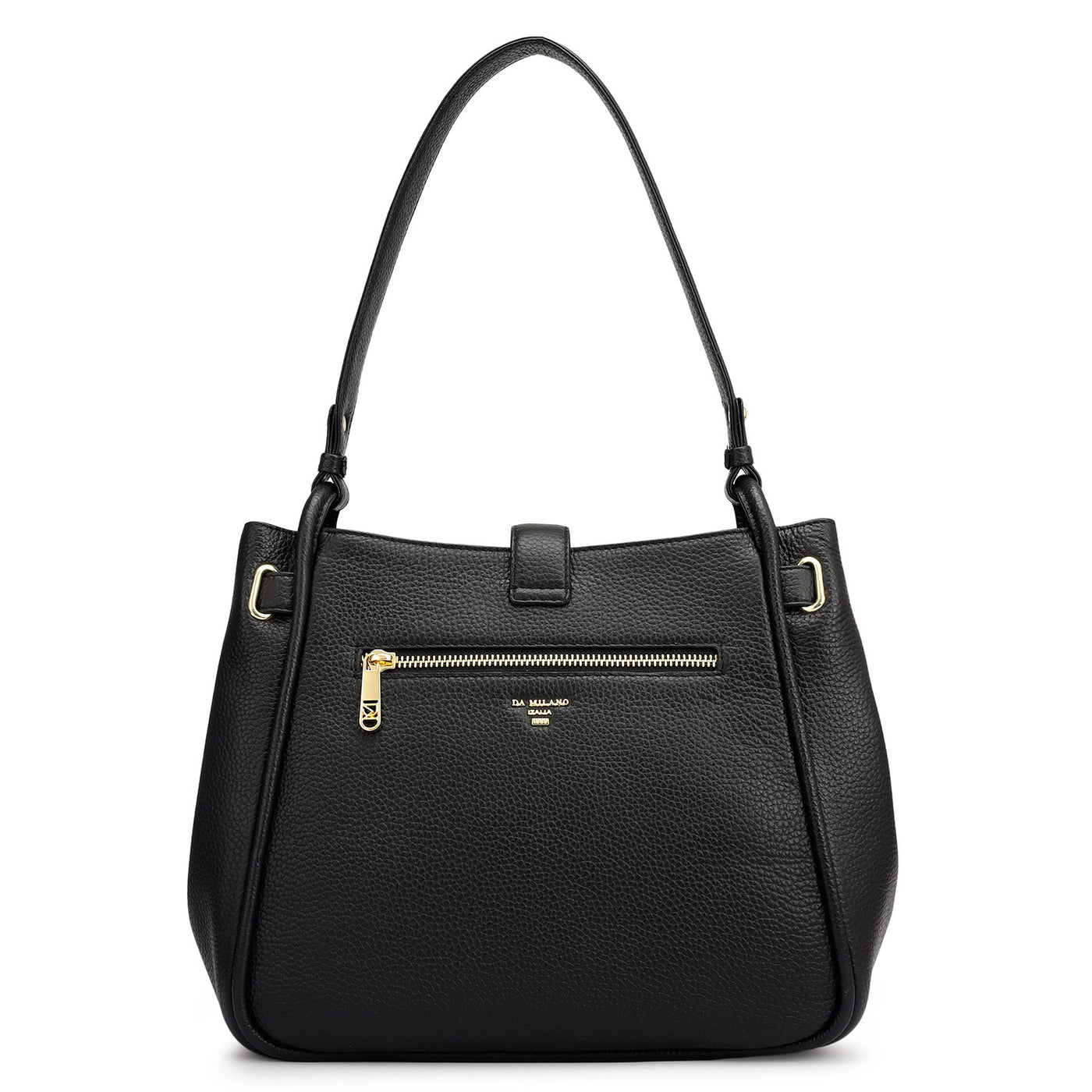 Medium Wax Leather Hobo - Black