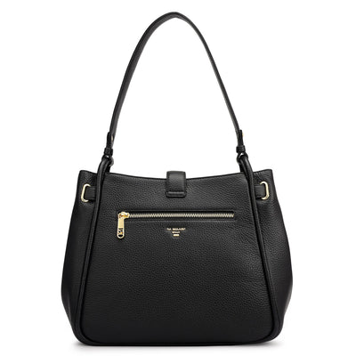 Medium Wax Leather Hobo - Black