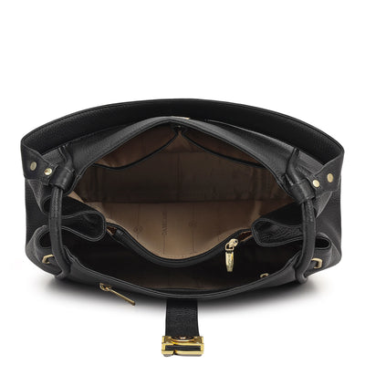 Medium Wax Leather Hobo - Black