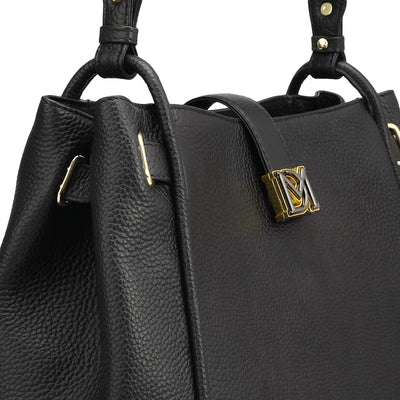 Medium Wax Leather Hobo - Black