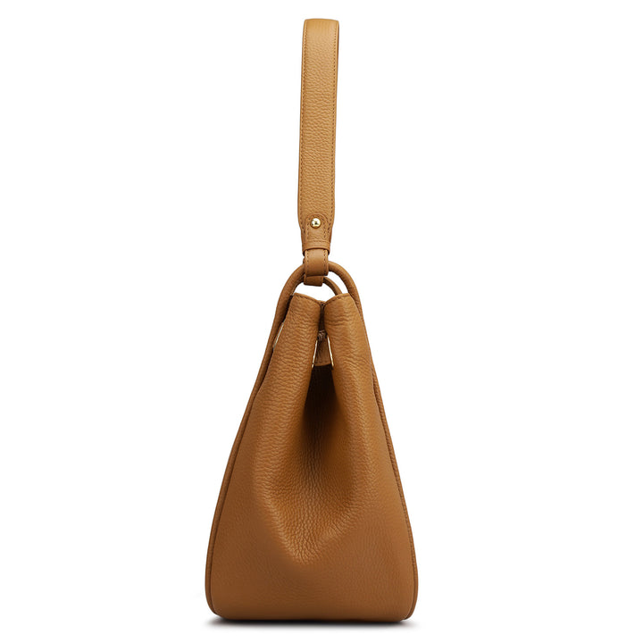 Medium Wax Leather Hobo - Caramel