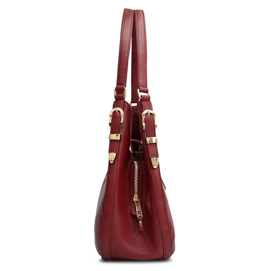 Medium Wax Leather Hobo - Cherry