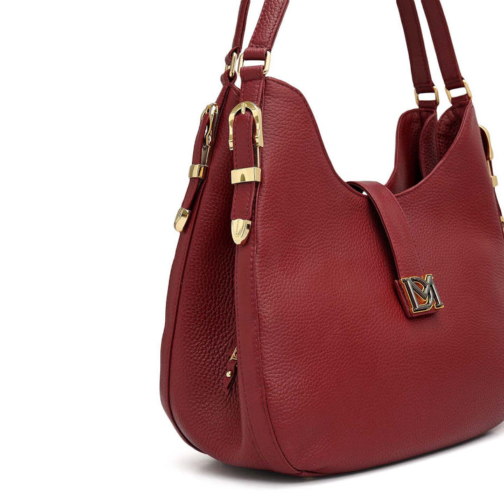 Medium Wax Leather Hobo - Cherry