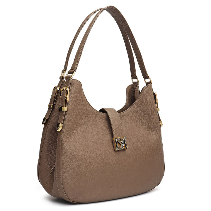 Medium Wax Leather Hobo - Smoke Grey