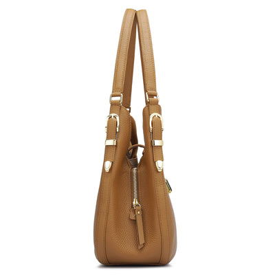 Medium Wax Leather Shoulder Bag - Caramel