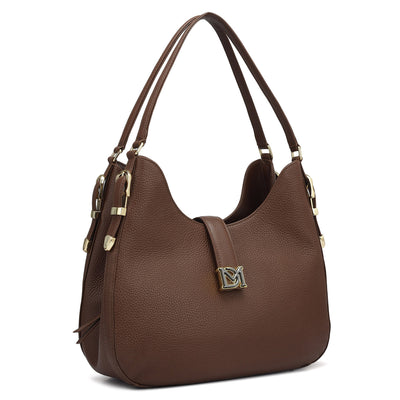 Medium Wax Leather Shoulder Bag - Espresso