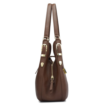 Medium Wax Leather Shoulder Bag - Espresso