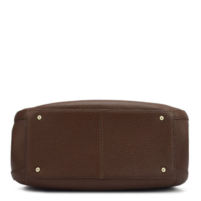 Medium Wax Leather Shoulder Bag - Espresso